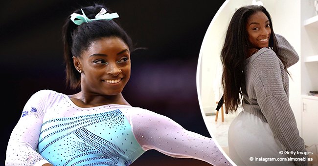 Check Out Simone Biles' White Smile as She Poses in a Grey Sweater and ...