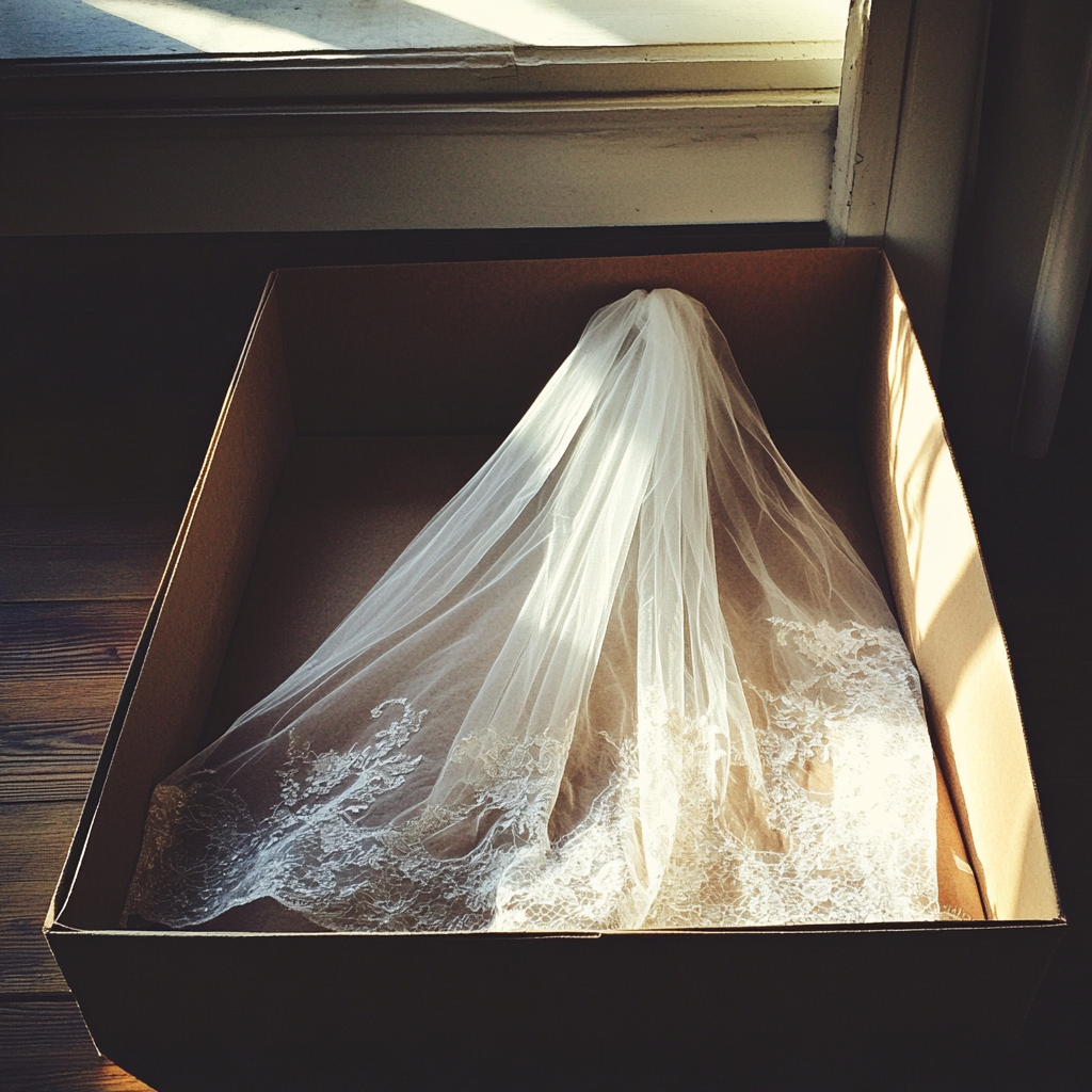 A wedding veil in a box | Source: Midjourney