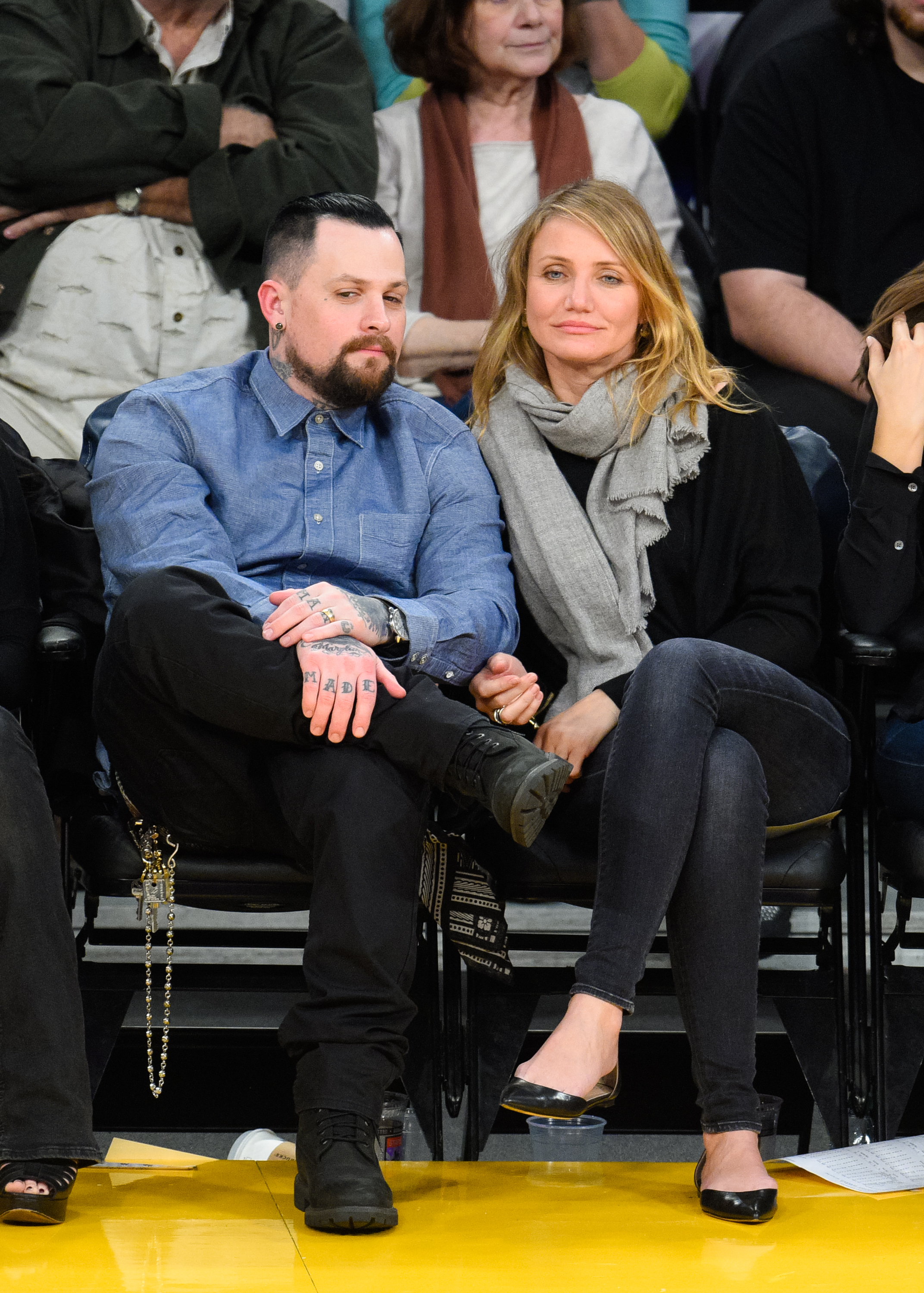 Benji Madden and Cameron Diaz at a basketball game between the Washington Wizards and the Los Angeles Lakers in Los Angeles, California on January 27, 2015 | Source: Getty Images