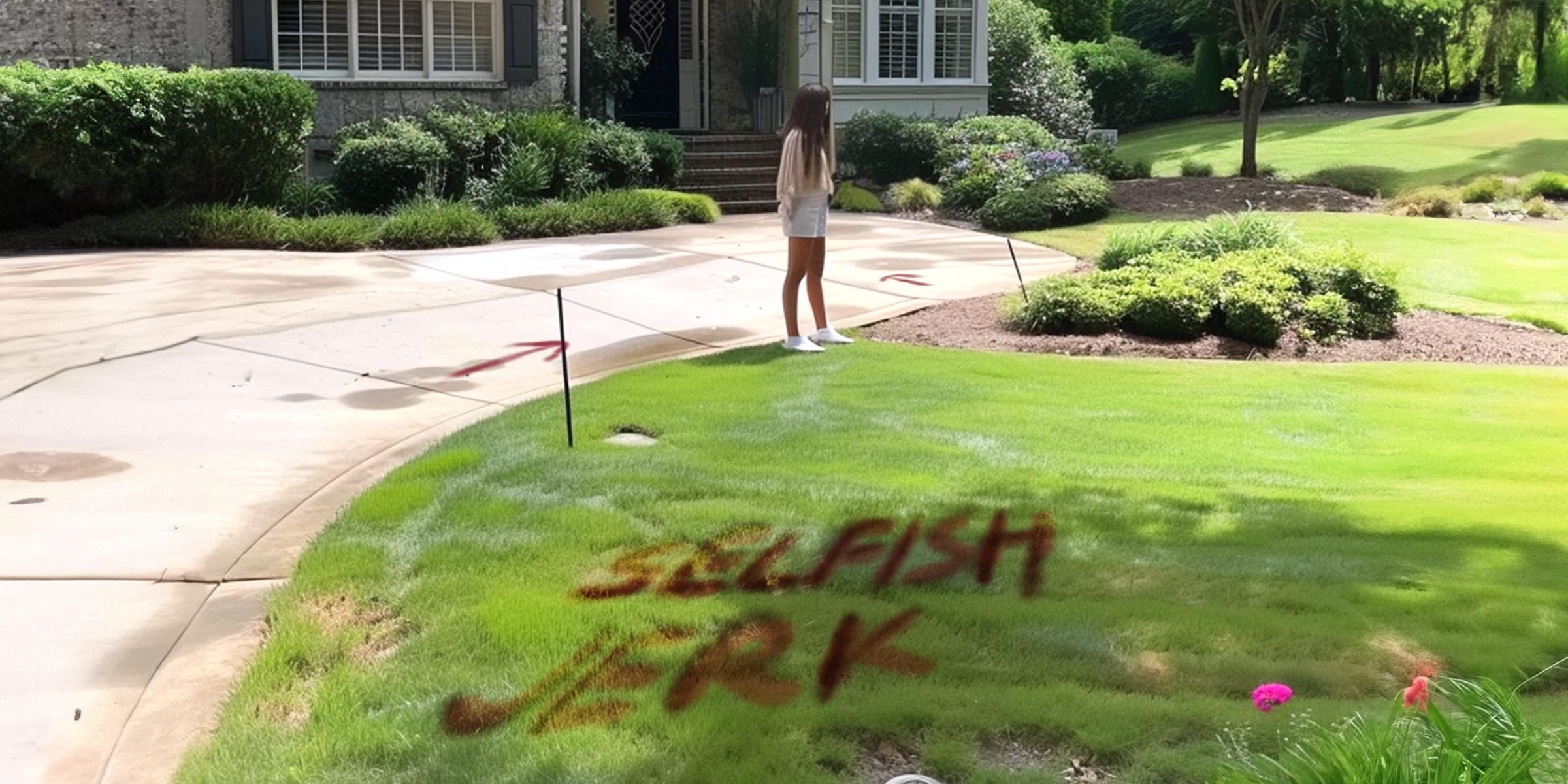 A message spray painted on a lawn | Source: 