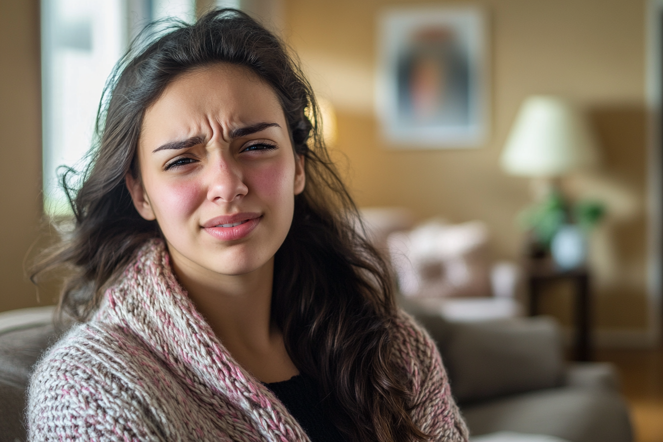 A tense woman forcing a smile | Source: Midjourney