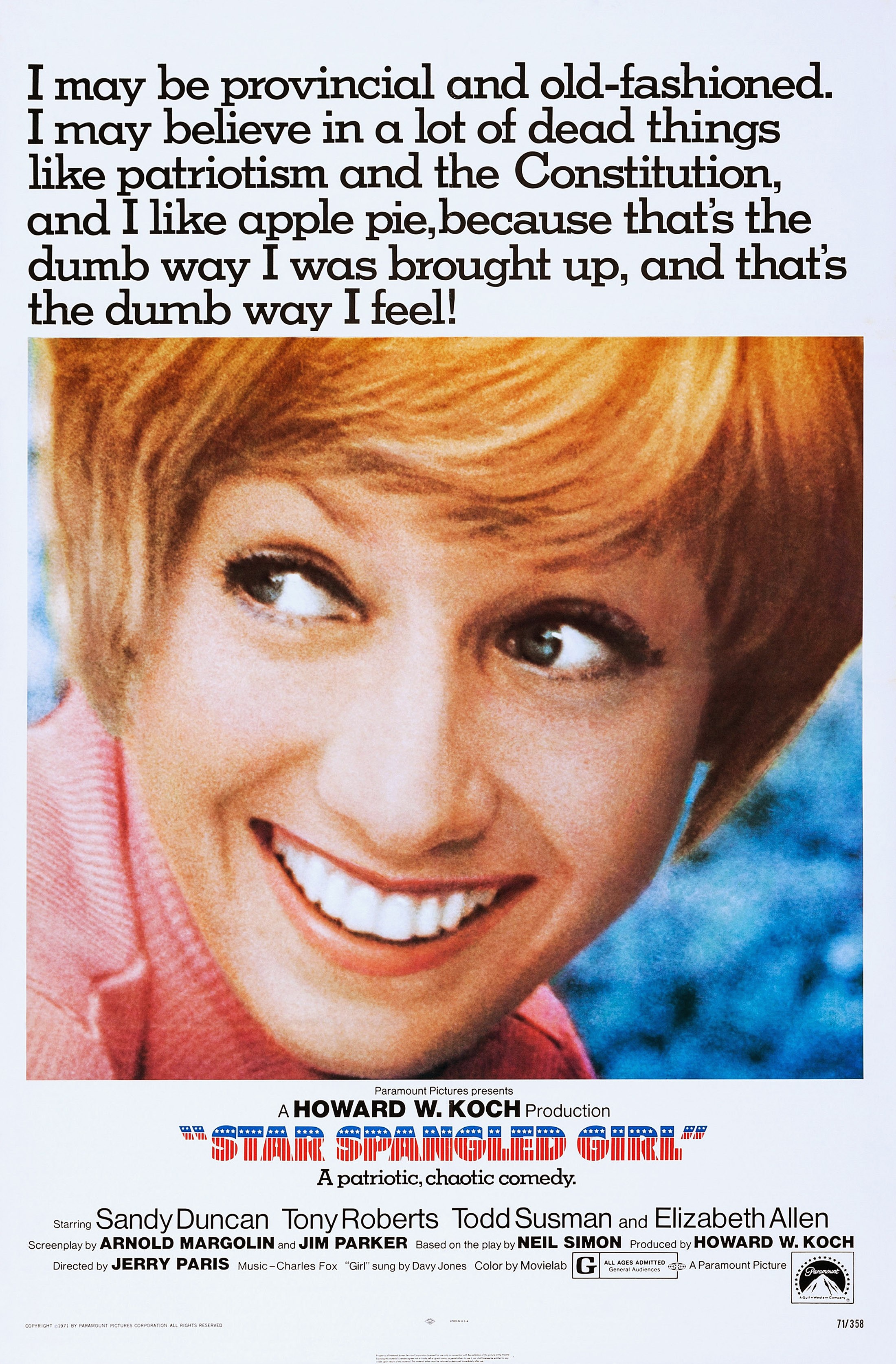 Sandy Duncan in the "Star Spangled Girl" US poster art, 1971 | Source: Getty Images