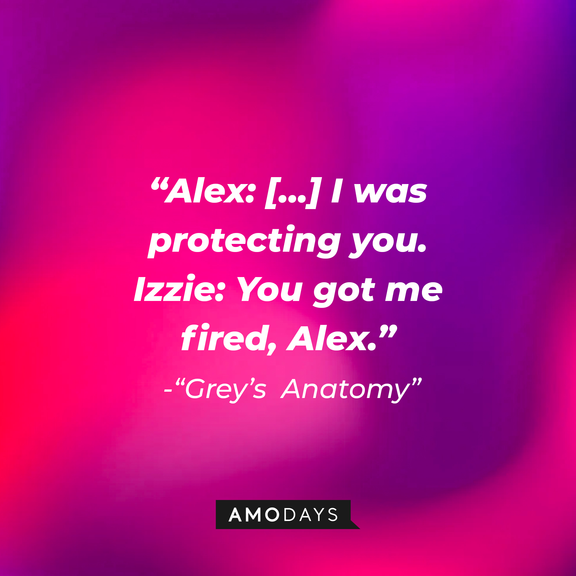 Alex's quote: [...] I was protecting you." Izzie: "You got me fired, Alex." | Image: Amodays