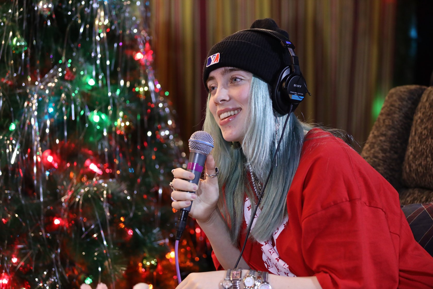 Billie Eilish speaks during an interview at KROQ Absolut Almost Acoustic Ch...