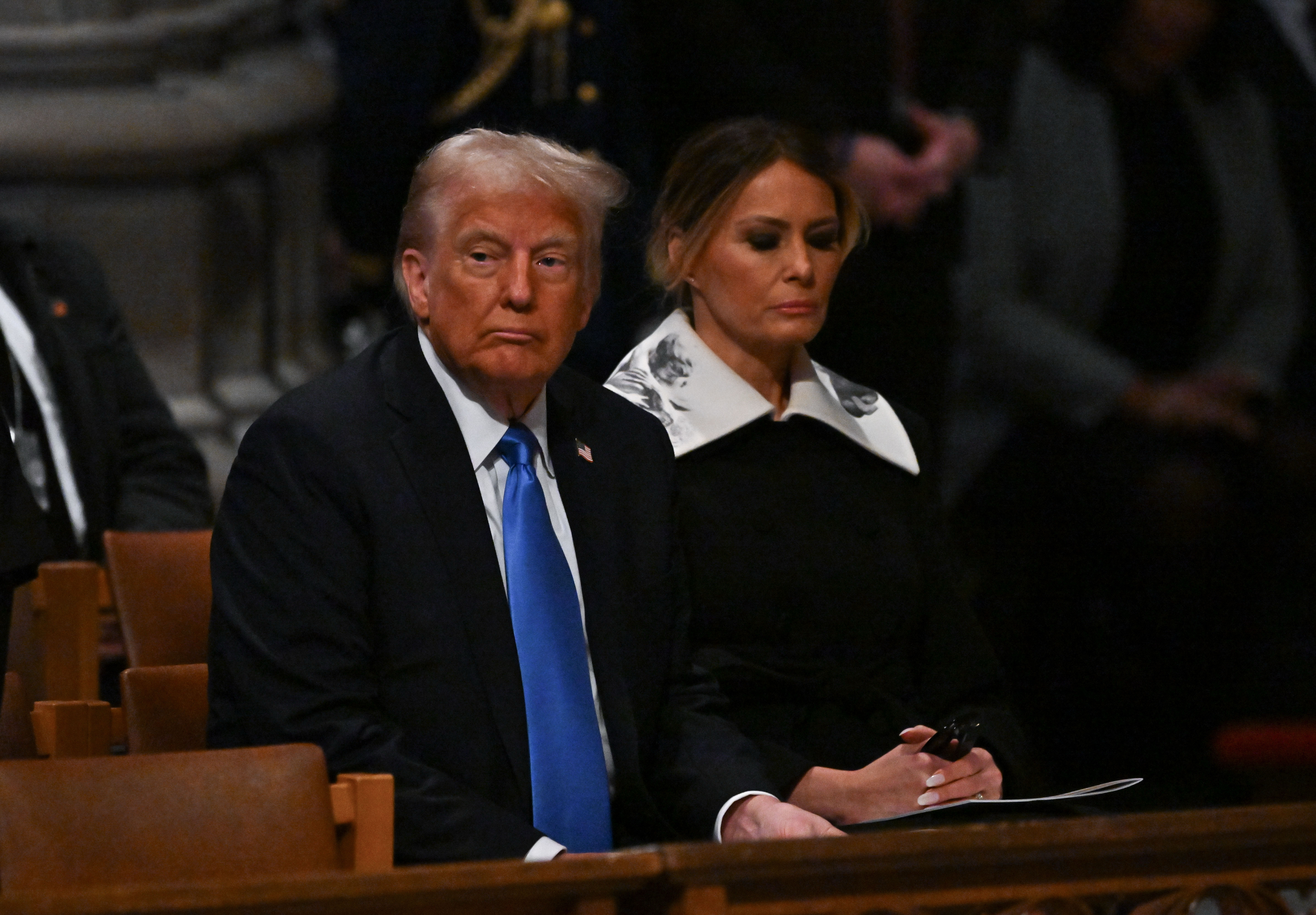 President-elect Donald Trump and incoming first lady Melania Trump at the state funeral for former President Jimmy Carter at Washington National Cathedral on January 9, 2025, in Washington, D.C. | Source: Getty Images