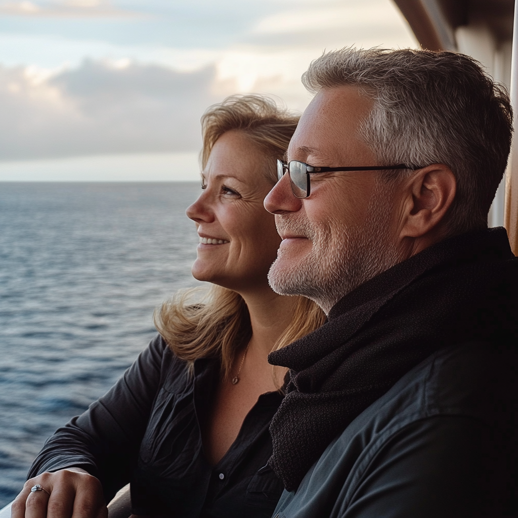 A man looking at the ocean with his wife | Source: Midjourney