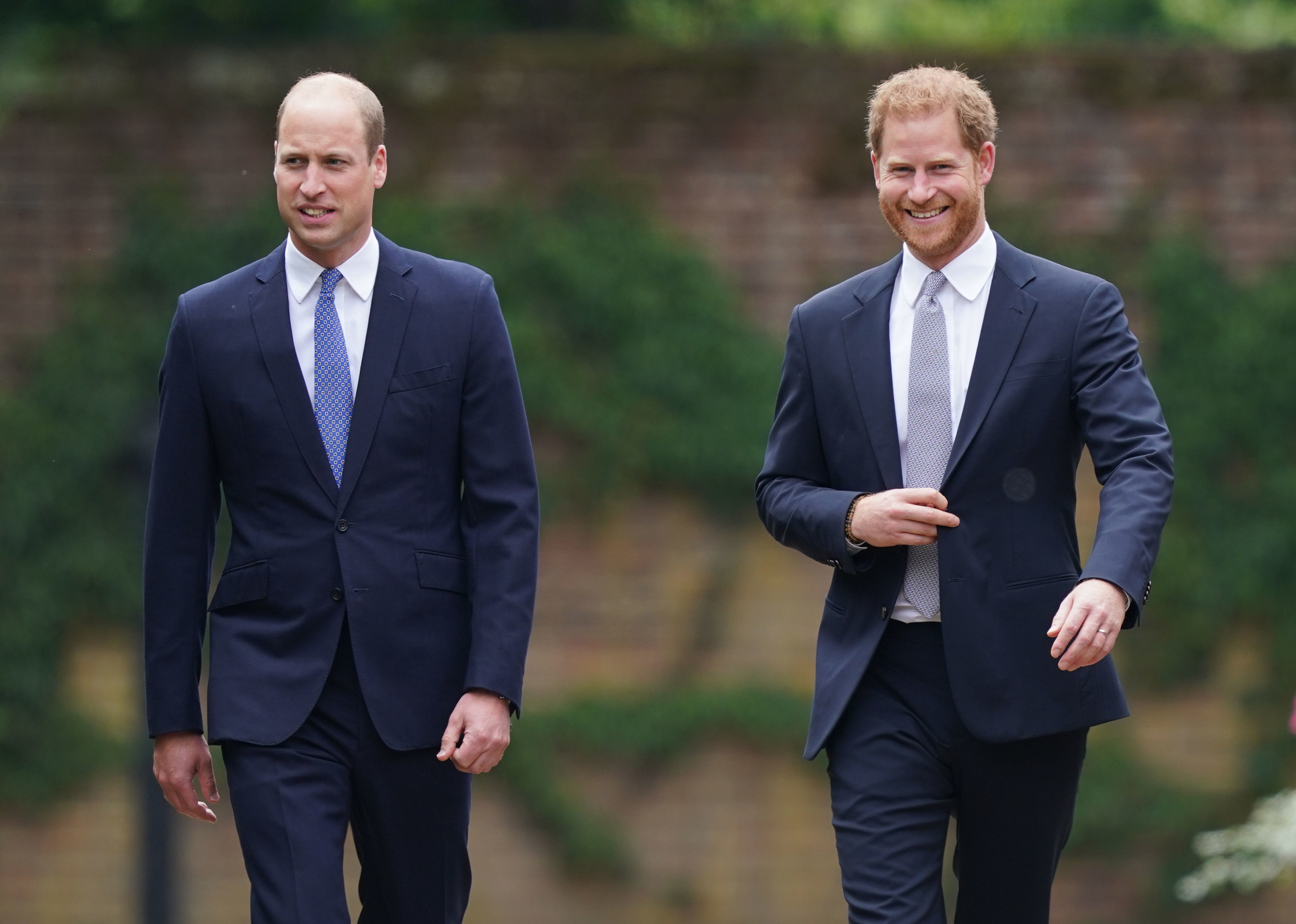 Prince William and Prince Harry arrive for the unveiling of a statue in the Sunken Garden at Kensington Palace on July 1, 2021 in London, England. | Source: Getty Images
