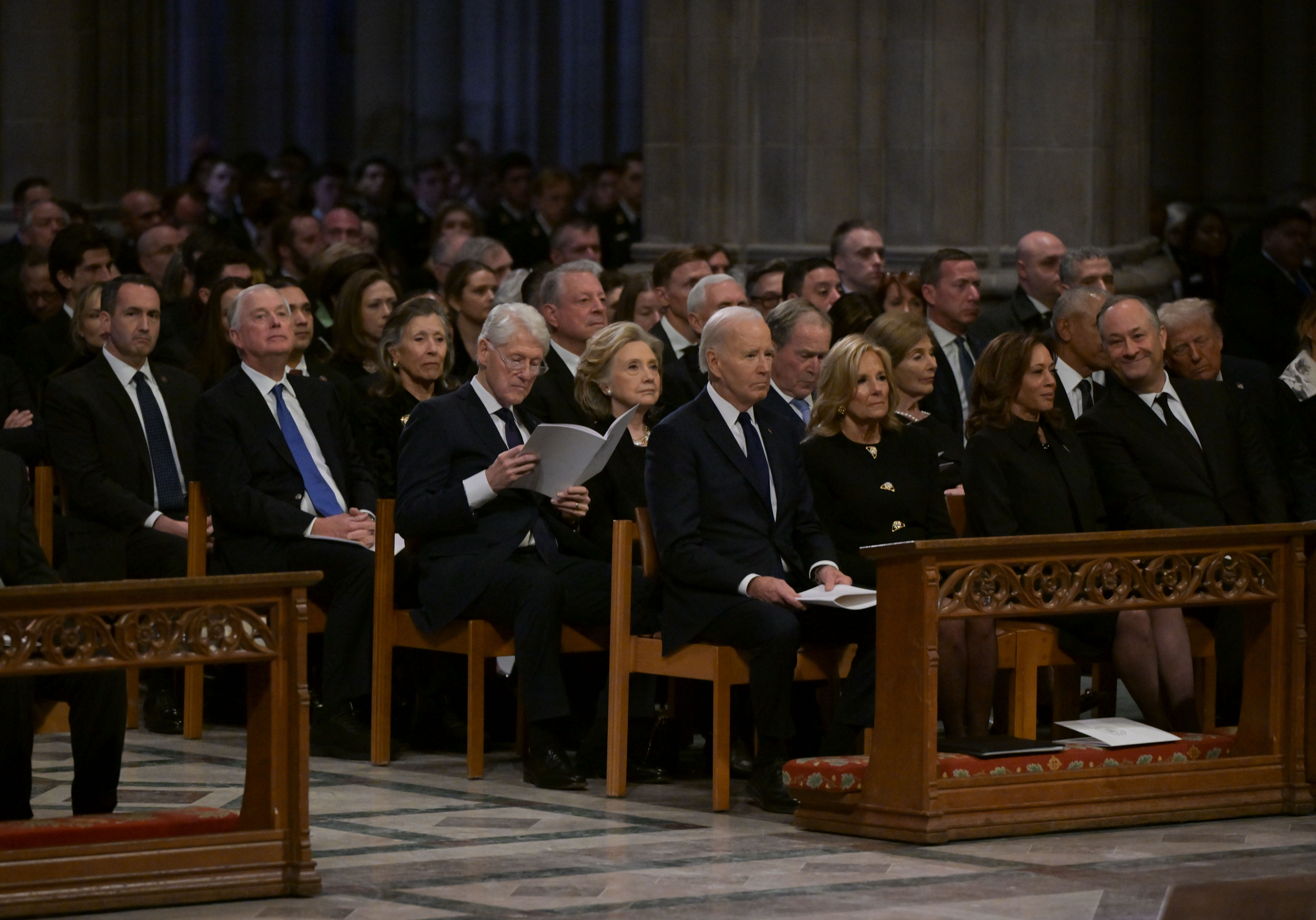 Joe Biden, Jill Biden, Kamala Harris, and Doug Emhoff attend Jimmy Carter's funeral service on January 9, 2025, in Washington, D.C. | Source: Getty Images