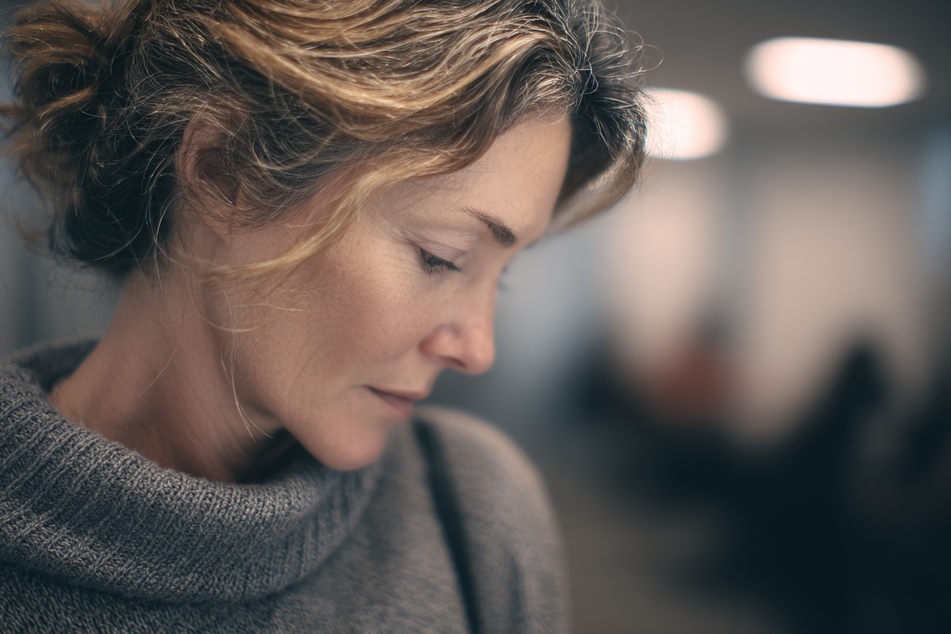 A woman looking down | Source: Midjourney
