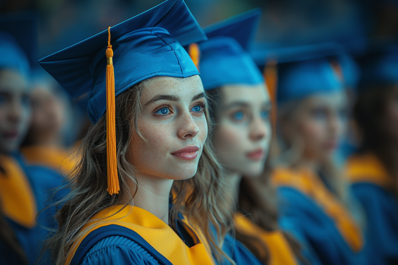 Woman in graduation attire standing with other graduates | Source: Midjourney