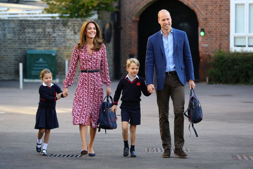 Princess Charlotte arrives for her first day of school, with her brother Prince George and her parents the Duke and Duchess of Cambridge, at Thomas's Battersea in London | Photo: Getty Images
