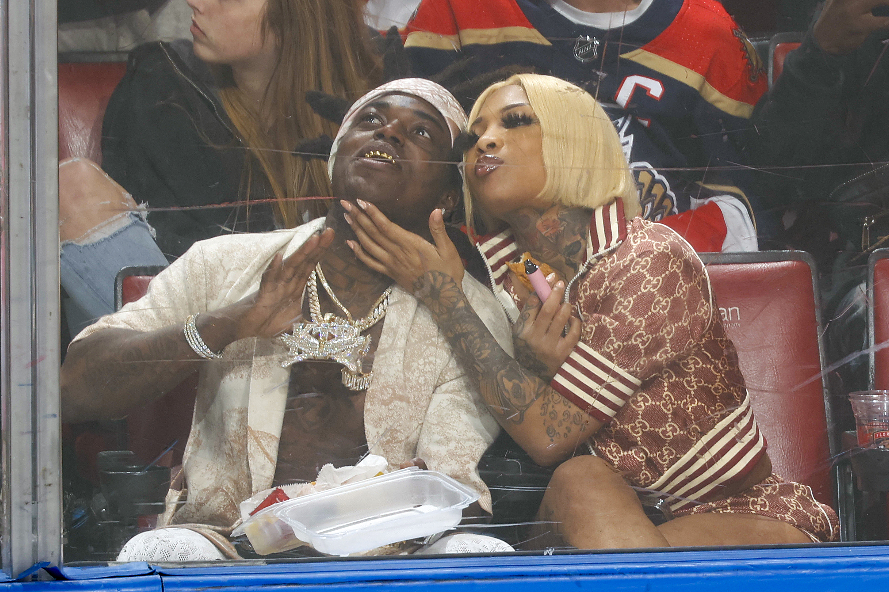 Kodak Black and Mellow Rackz watching an ice hockey game on January 11, 2022, in Sunrise, Florida. | Source: Getty Images