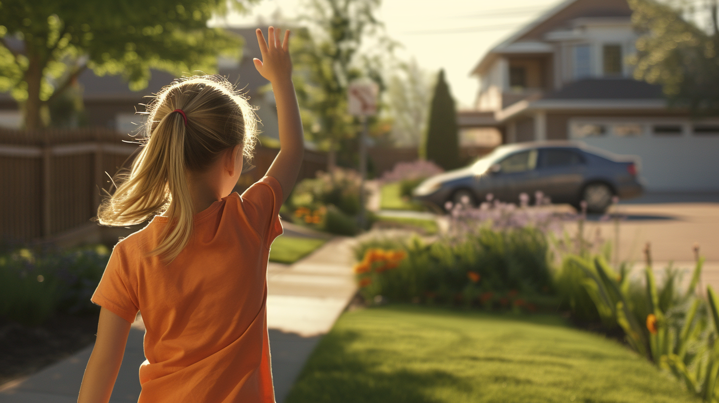 A little girl waving goodbye | Source: Midjourney