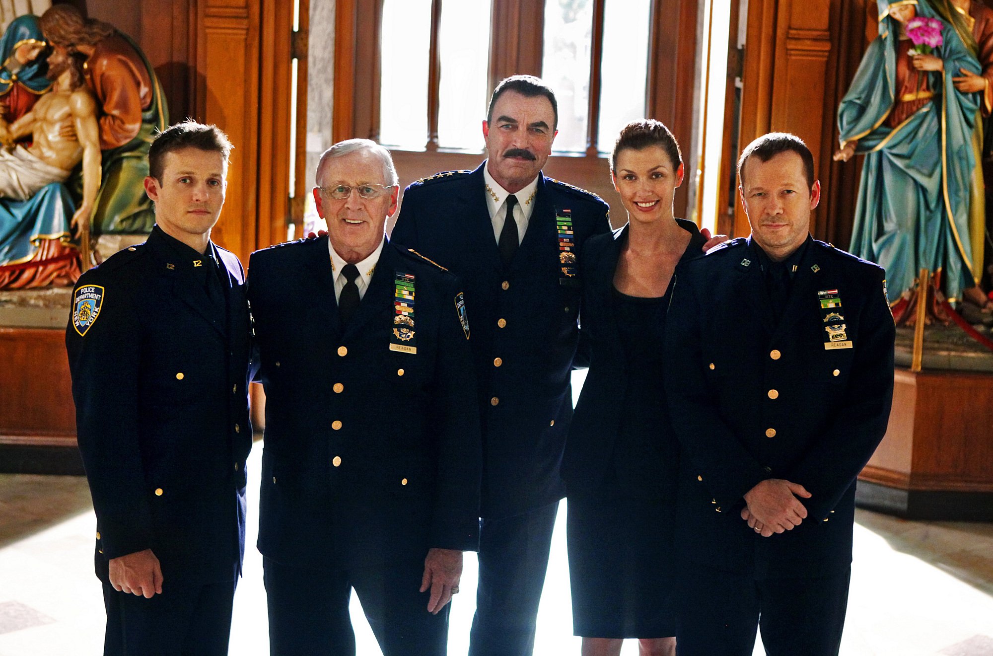 The cast of "Blue Bloods" pictured in their uniforms for an episode called "Officer Down." | Photo: Getty Images 
