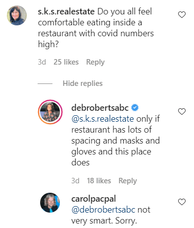 Comments on Deborah Roberts' picture of her and her husband Al Roker on a dinner date. | Photo: Instagram/Debrobertsabc