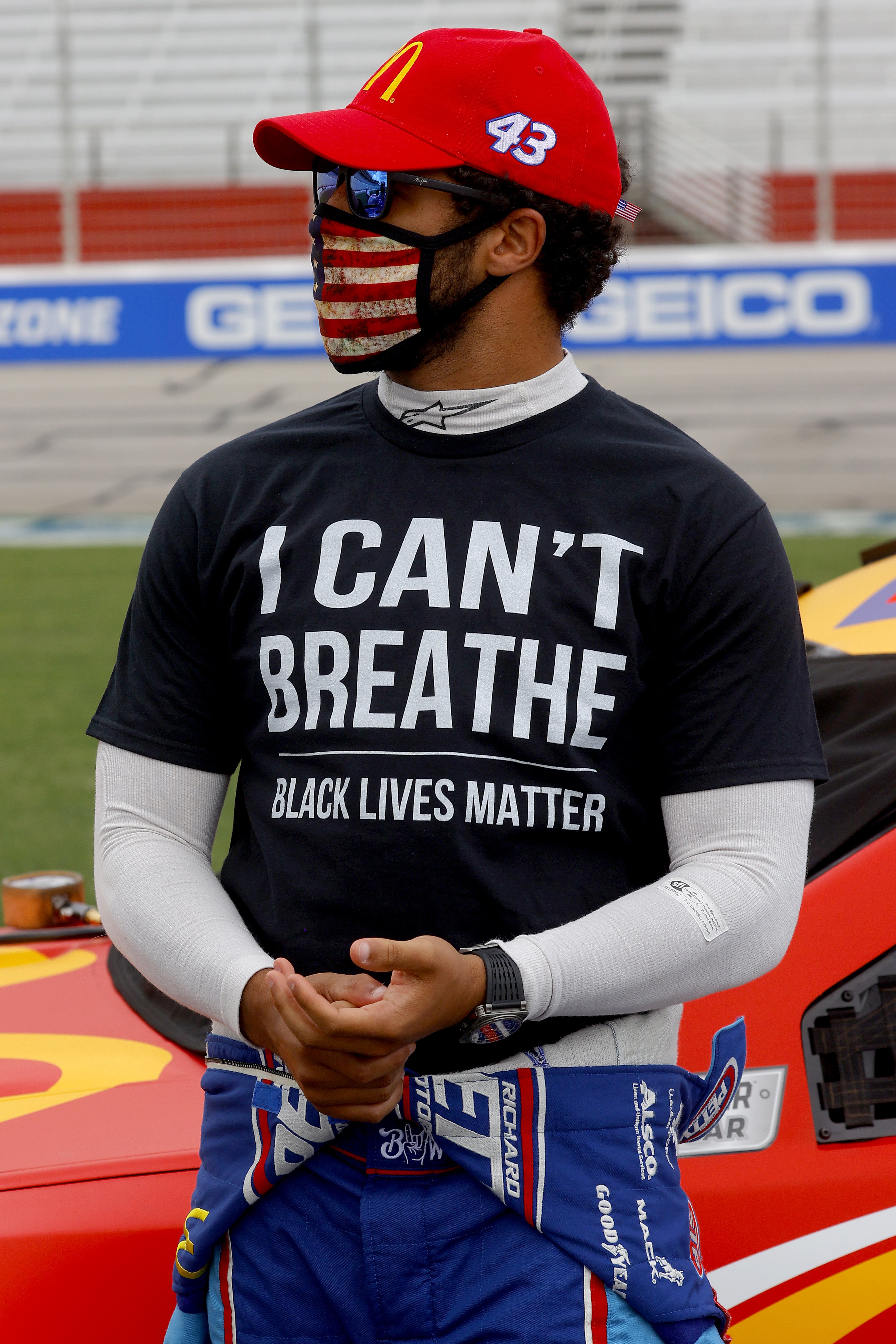 Top NASCAR racer Bubba Wallace donned a statement shirt in solidarity with the black community. | Photo: Getty Images