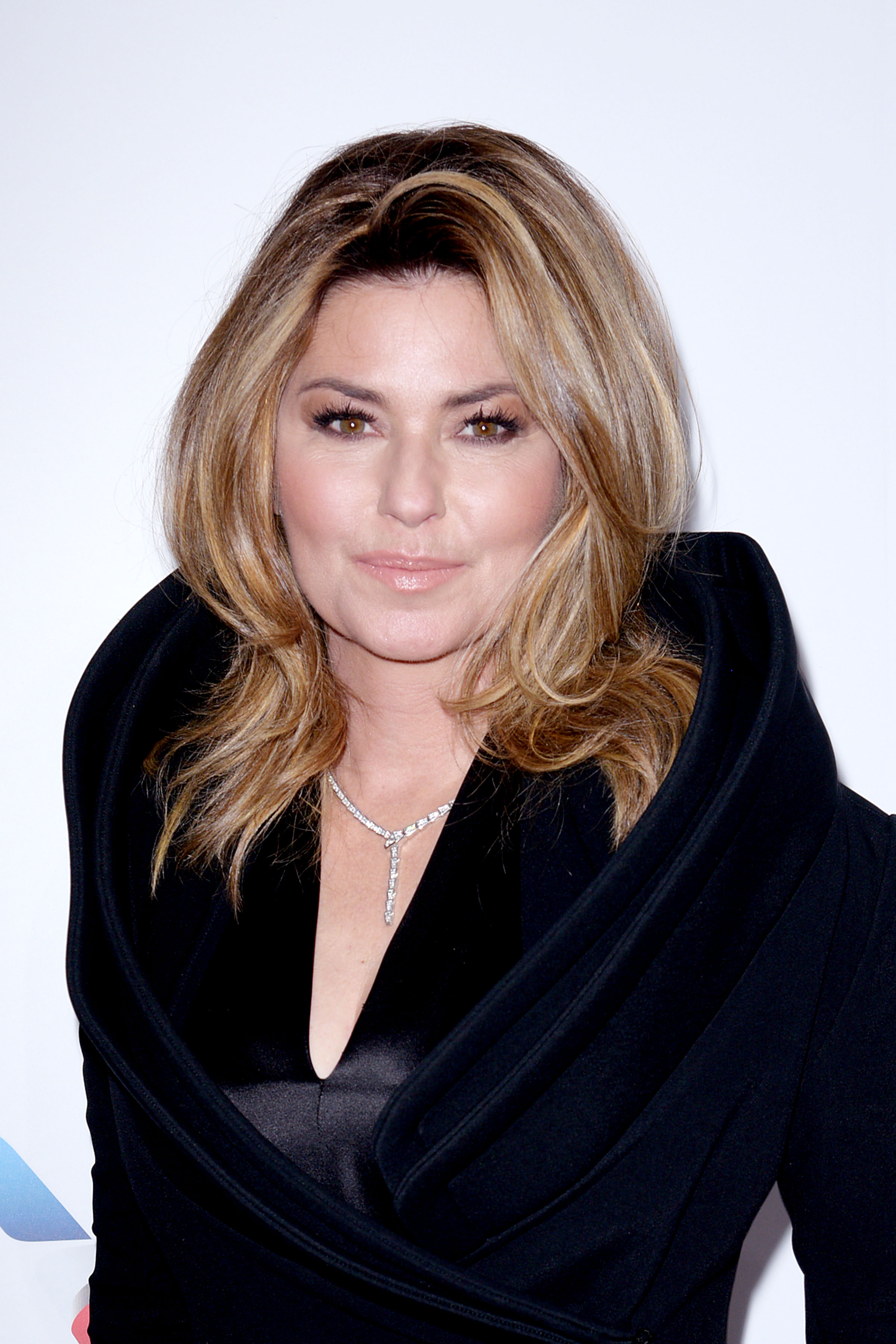 Shania Twain exuded high-fashion sophistication at Pier 36 in December 2016, pairing a structured black Brandon Maxwell piece with luminous makeup and a plunging satin neckline. | Source: Getty Images