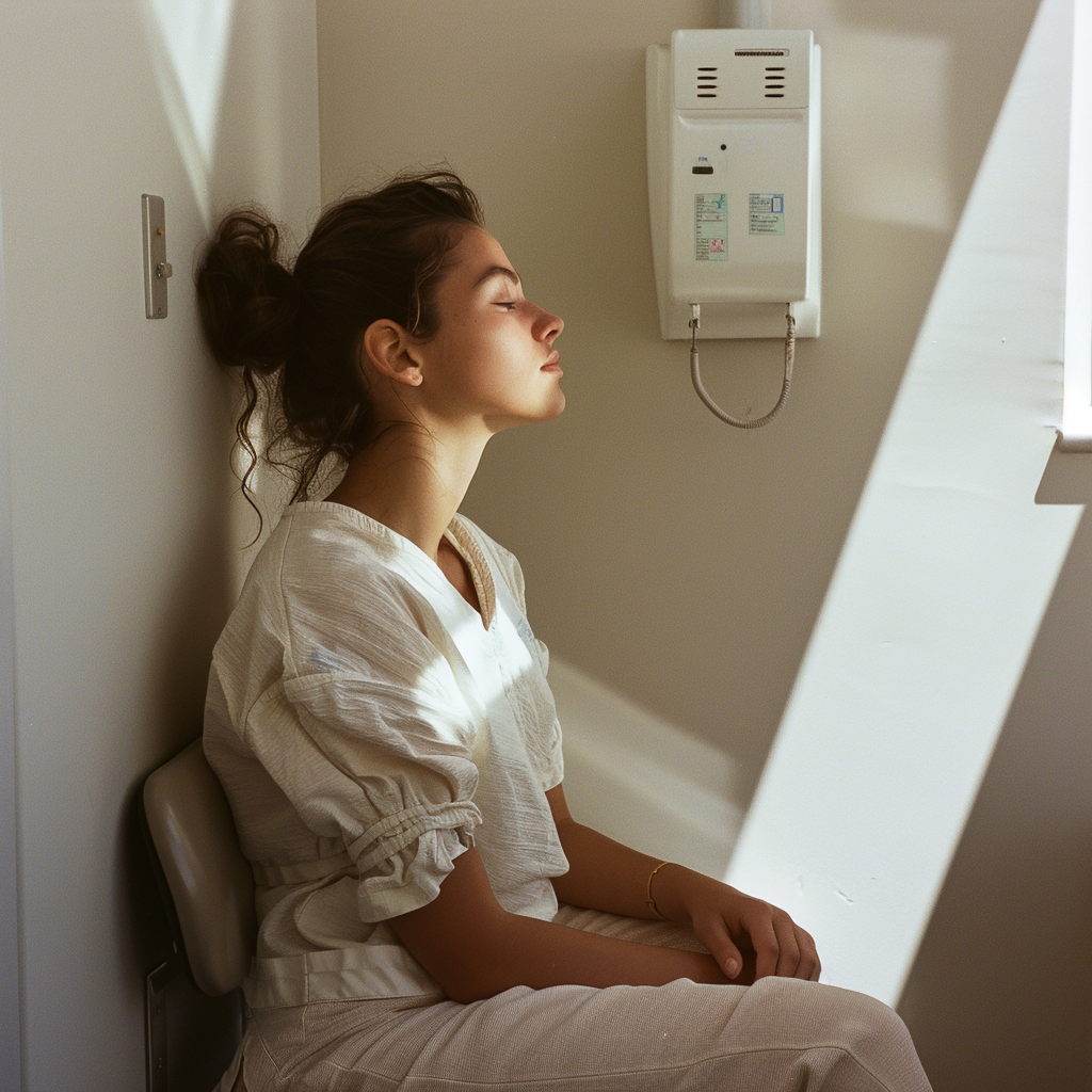 A woman sitting at a doctor's office | Source: Midjourney