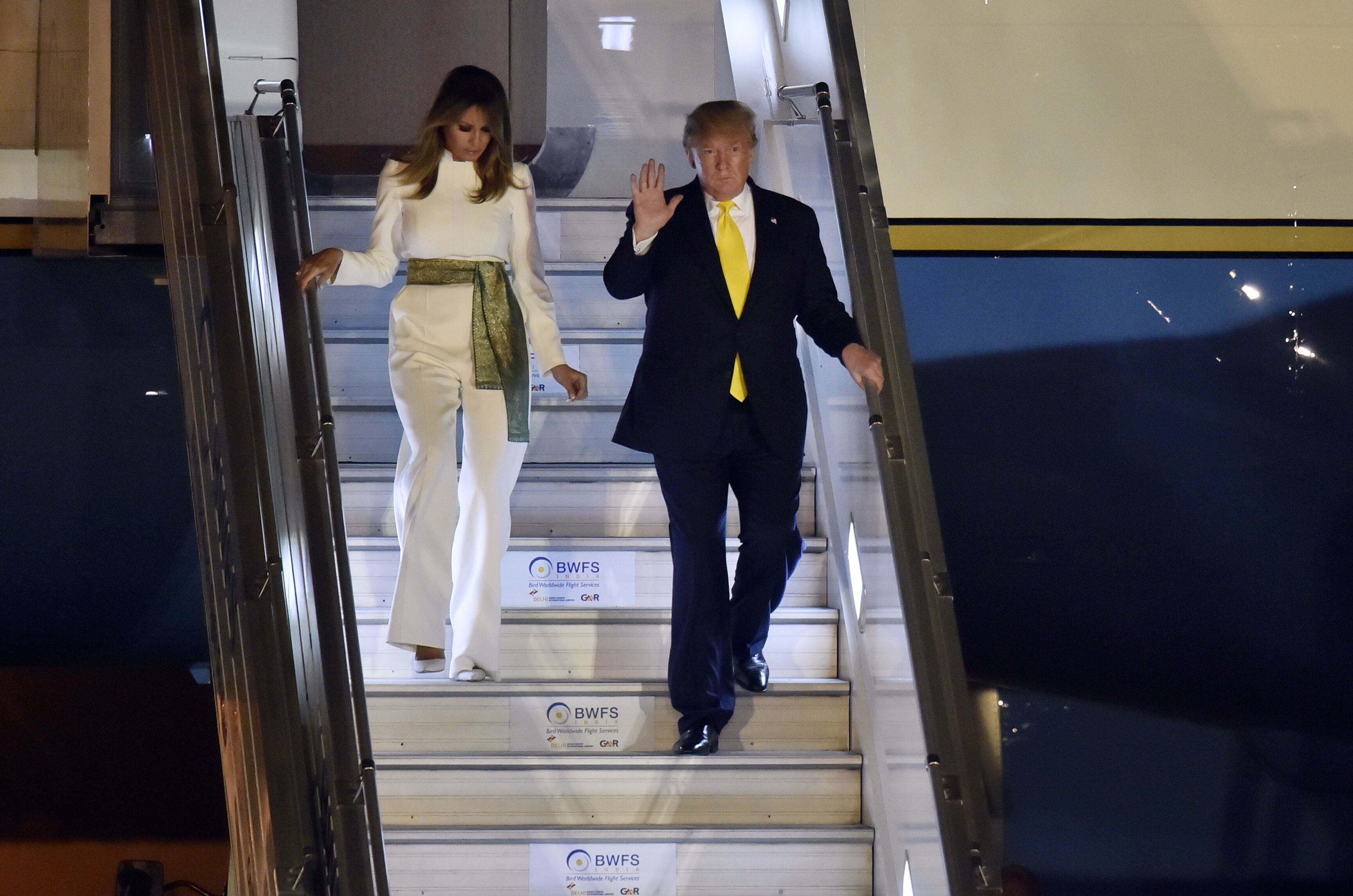 Melania and Donald Trump arrive at Air Force Station, Palam on February 24, 2020, in New Delhi, India | Photo: Ajay Aggarwal/Hindustan Times/Getty Images