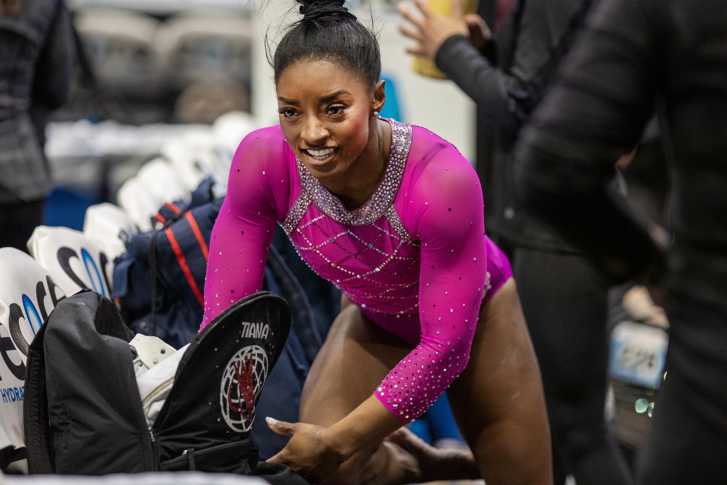 Simone Biles at the 2024 Core Hydration Gymnastics Classic in Hartford, Connecticut on May 18, 2024 | Source: Getty Images