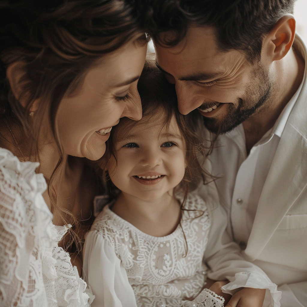 A happy couple with their little daughter | Source: Midjourney