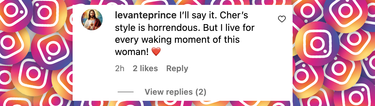 A netizen's comment on Cher's outfit at the 2024 Victoria's Secret Fashion Show, posted on October 15, 2024 | Source: Instagram.com/entertainmenttonight