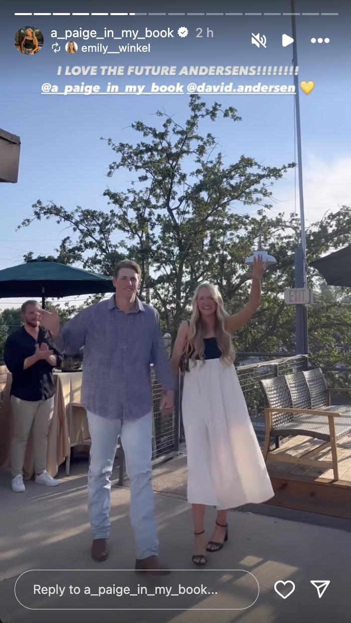 David Andersen and Paige Drummond walking into their proposal celebration on their engagement day, posted on August 6, 2024 | Source: Instagram/a_paige_in_my_book