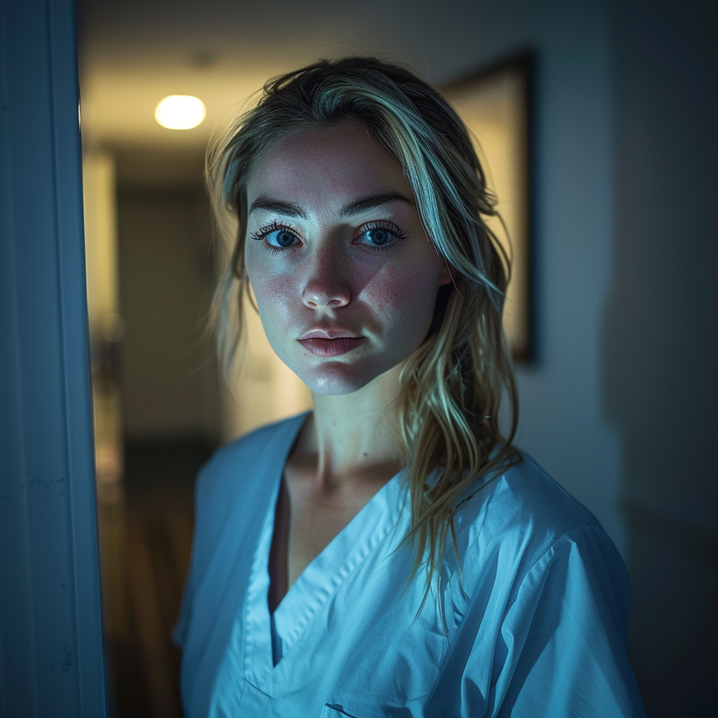 A tired nurse comes home late at night | Source: Midjourney