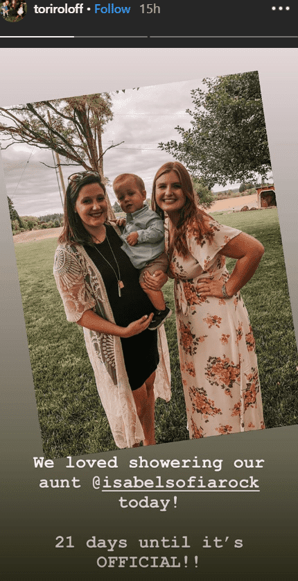 Tori and Jackson Roloff pose with Isabel Rock at her bridal shower | Instagram.com/toriroloff
