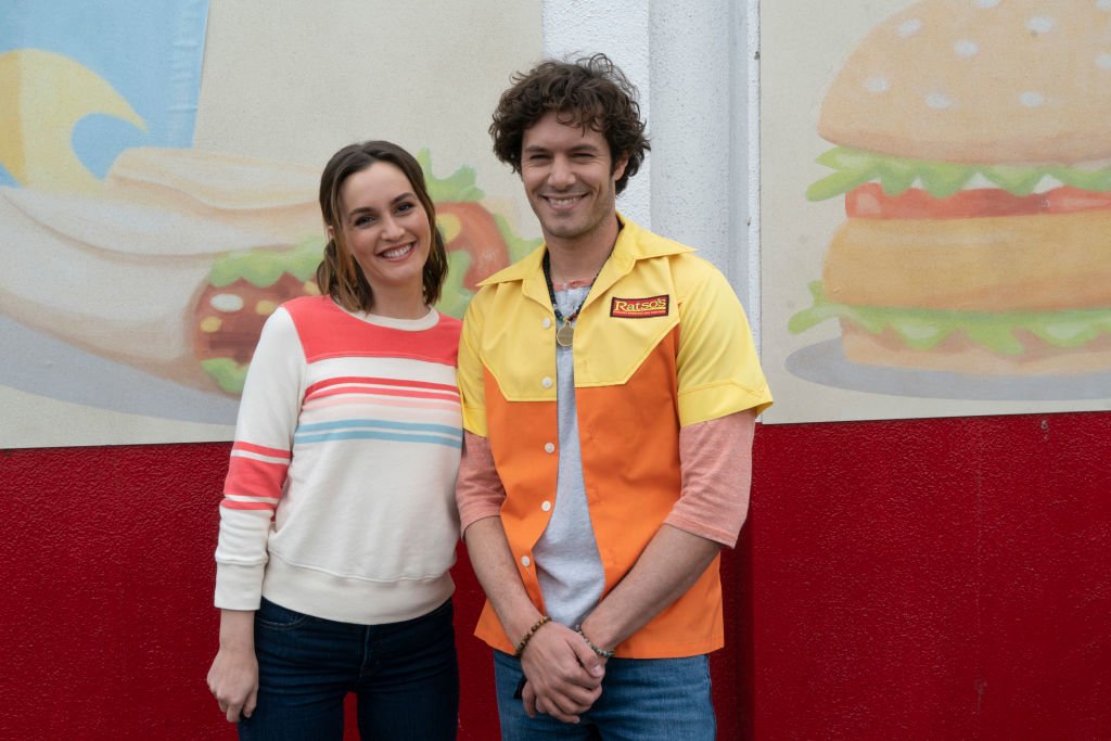 Adam Brody and Leighton Meester on the set of ABC's 'Single Parents' Season One, March 2019 | Source: Getty Images