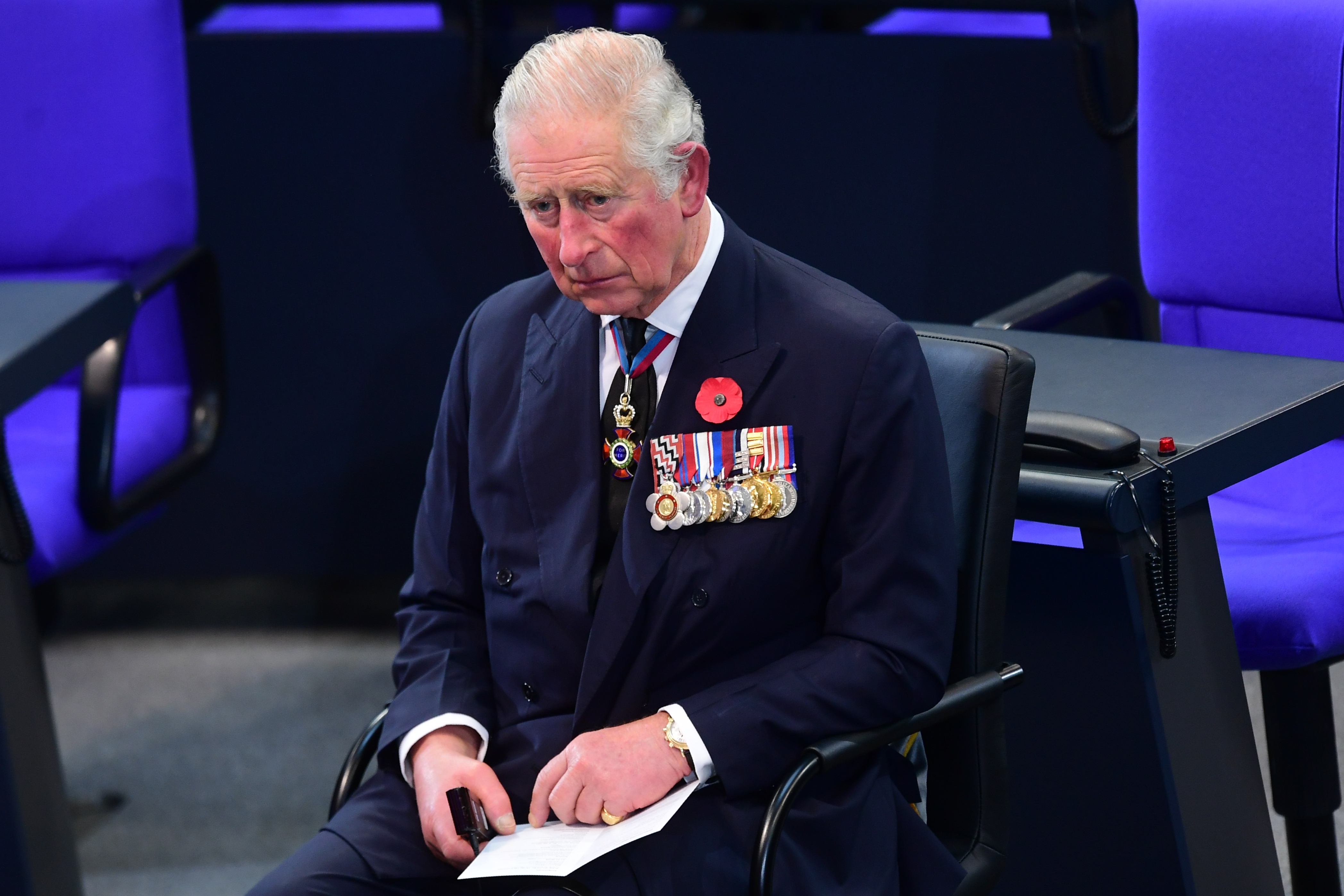 King Charles III, former Prince of Wales,  attends a memorial ceremony to commemorate the National Day of Mourning at the Bundestag on November 15, 2020 | Source: Getty Images