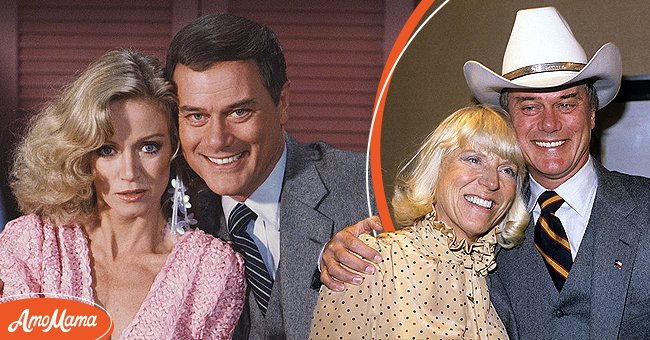 Donna Mills and Larry Hagman in promotional picture for series "A Family Matter" on December 19, 1980. [Left] | American actor Larry Hagman with his wife Maj in London on March 21, 1980. [Right] | Photo: Getty Images
