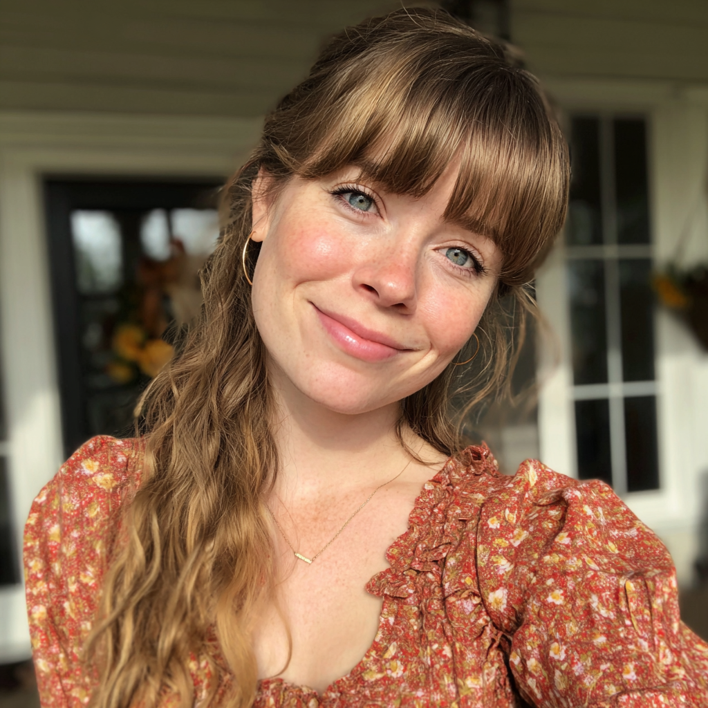 A smiling woman standing on a porch | Source: Midjourney