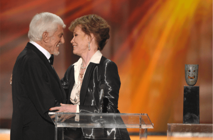 LOS ANGELES, CA - JANUARY 29: Actors Dick Van Dyke and Mary Tyler Moore speak onstage during The 18th Annual Screen Actors Guild Awards broadcast on TNT/TBS at The Shrine Auditorium on January 29, 2012 in Los Angeles, California. | Source: Getty Images