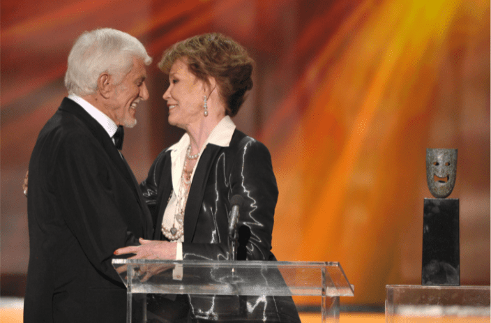 Actors Dick Van Dyke and Mary Tyler Moore speak onstage during The 18th Annual Screen Actors Guild Awards broadcast on TNT/TBS at The Shrine Auditorium on January 29, 2012 in Los Angeles, California. | Source: Getty Images