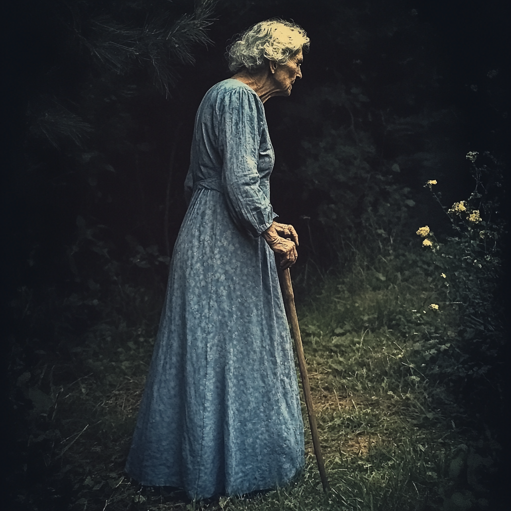 An old woman with a cane | Source: Midjourney