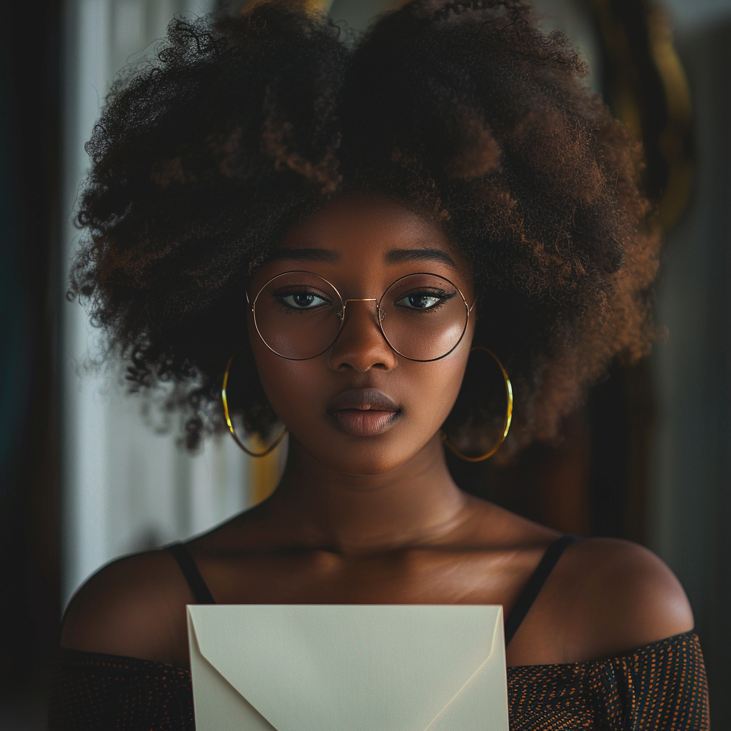 Woman holding an envelope | Source: Midjourney