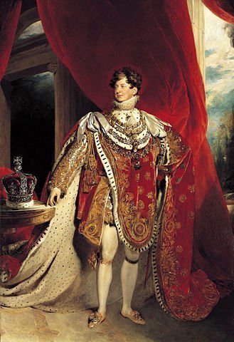 George IV depicted wearing coronation robes and four collars of chivalric orders: the Golden Fleece, Royal Guelphic, Bath and Garter. | Source: Wikipedia.