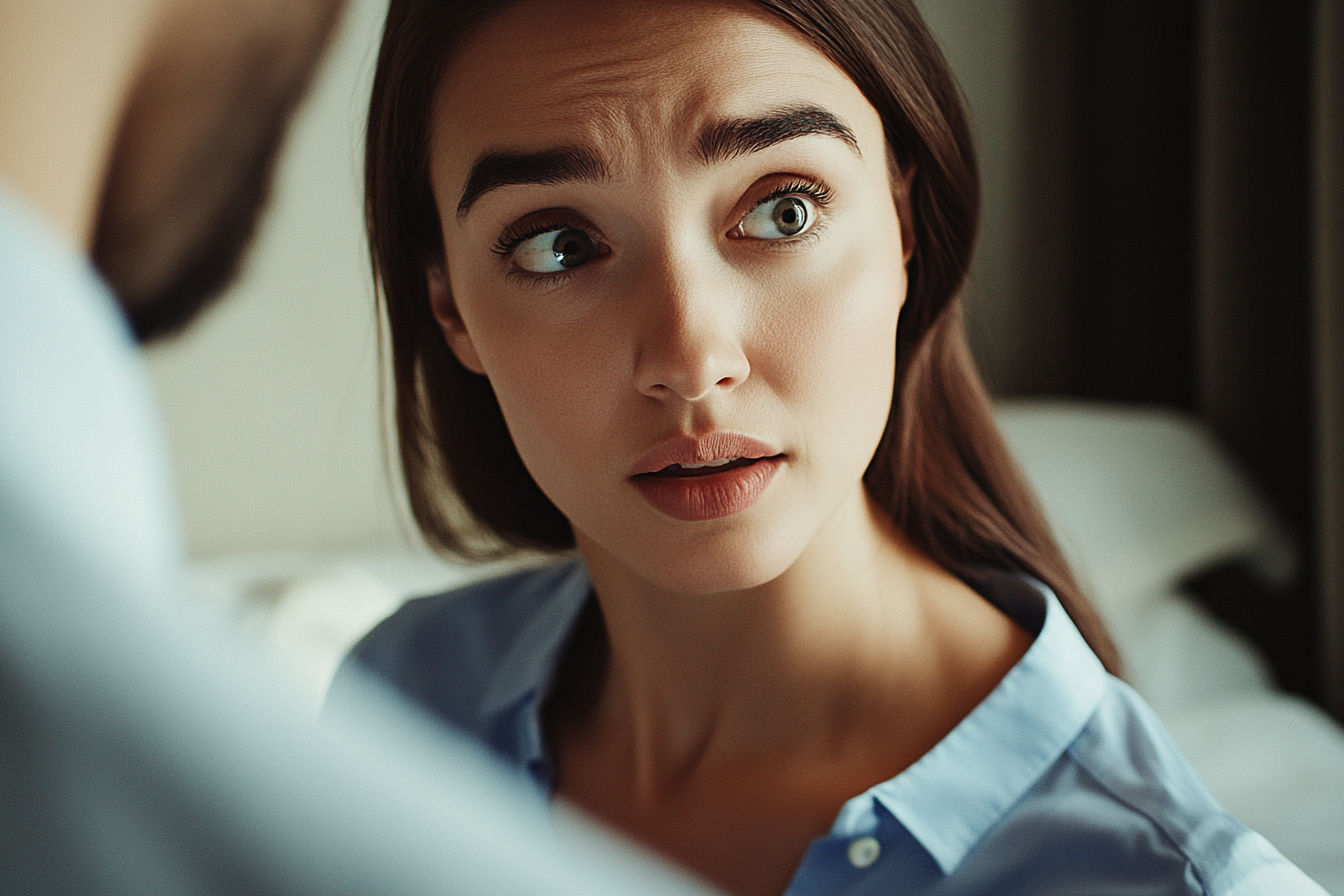 A woman looking away while talking to her husband | Source: Midjourney