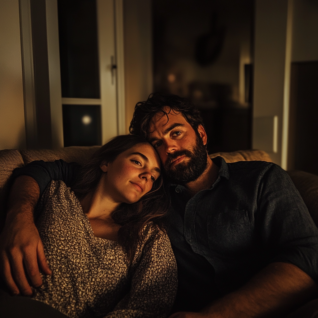 Couple relaxing on the couch | Source: Midjourney