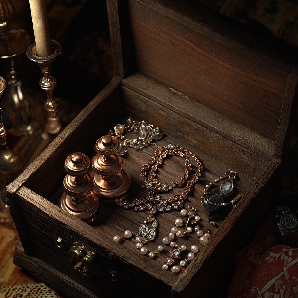 Antique items in a wooden chest | Source: Midjourney