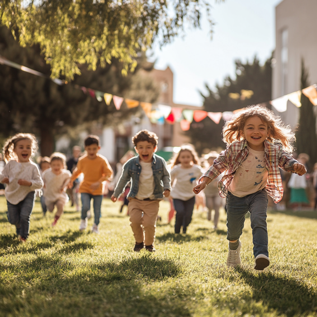 Young children running around in a school yard | Source: Midjourney