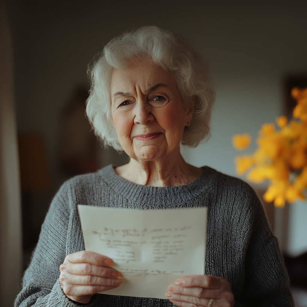 An emotional woman holding a letter | Source: Midjourney