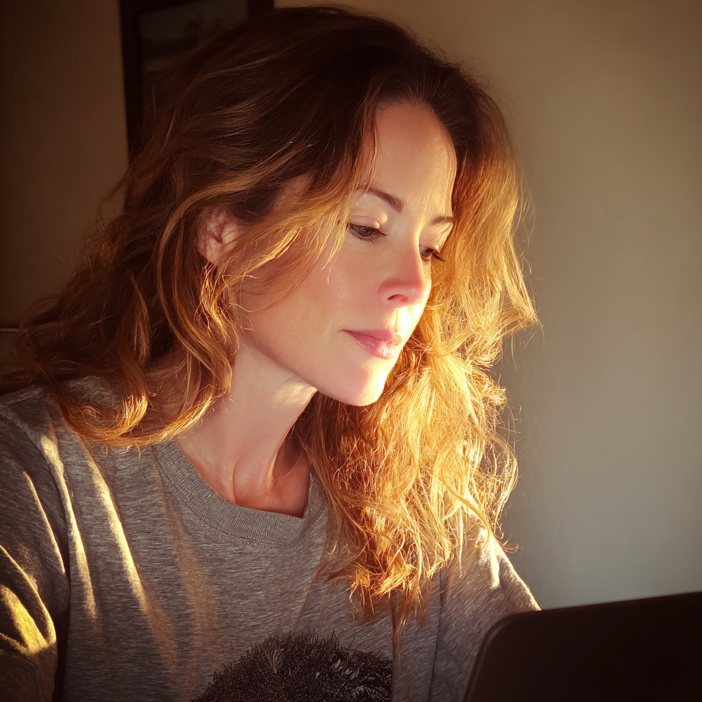 A woman using her laptop | Source: Midjourney