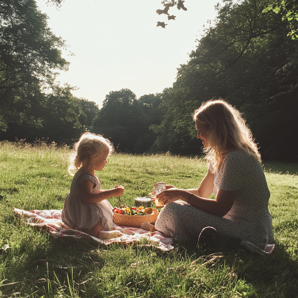 A mom and daughter duo having a picnic | Source: Midjourney