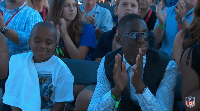 Marvin Harrison's sons, Marvin Jr. and Jett at his Hall of Fame induction ceremony on August, 2016 | Source: YouTube/NFL