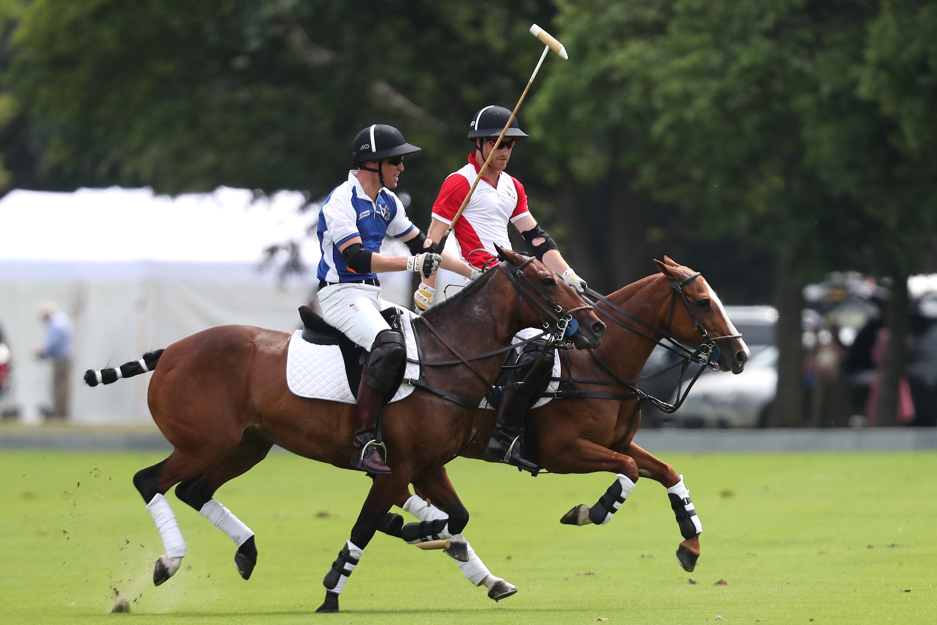 Prince William, Duke of Cambridge and Prince Harry, Duke of Sussex compete at the King Power Royal Charity Polo Day for the Vichai Srivaddhanaprabha Memorial Trophy held at Billingbear Polo Club on July 10, 2019 in Wokingham, England. | Source: Getty Images