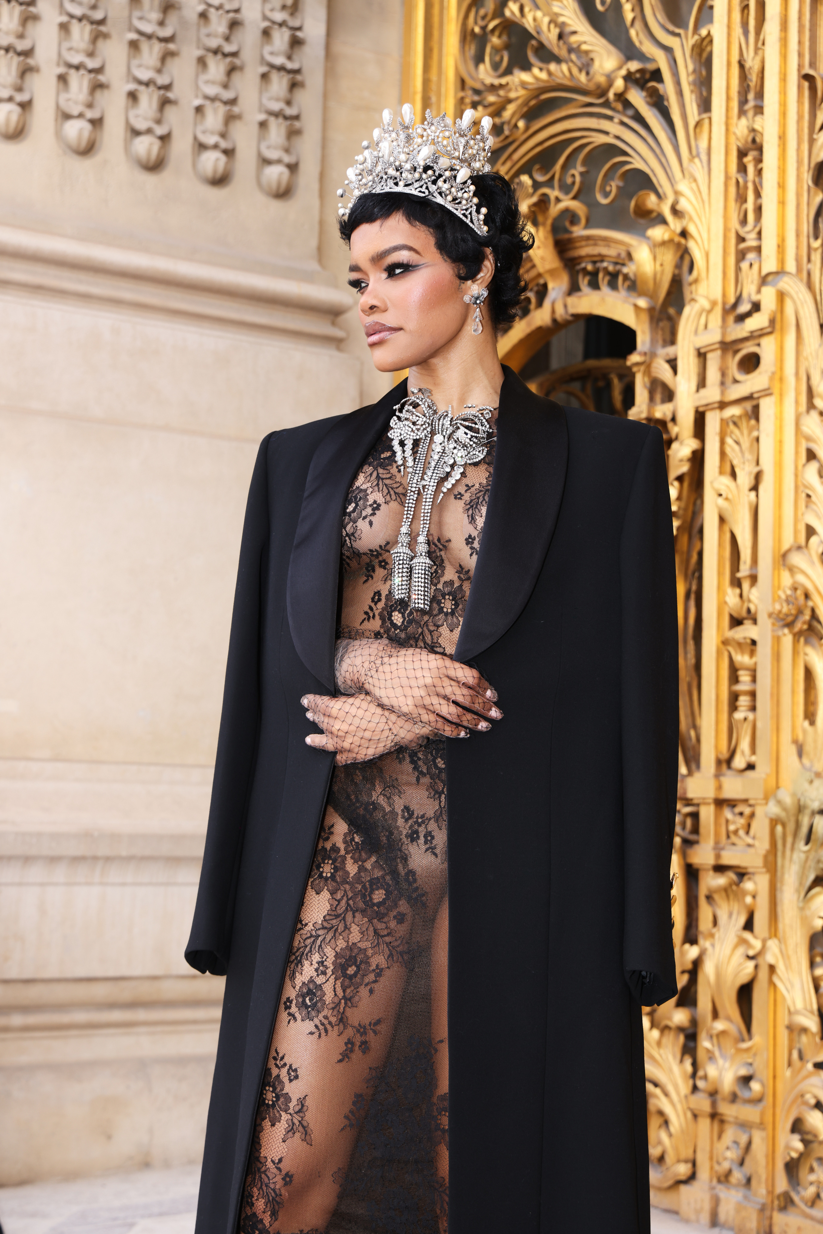 A closer view of Teyana Taylor's sheer lace outfit. | Source: Getty Images