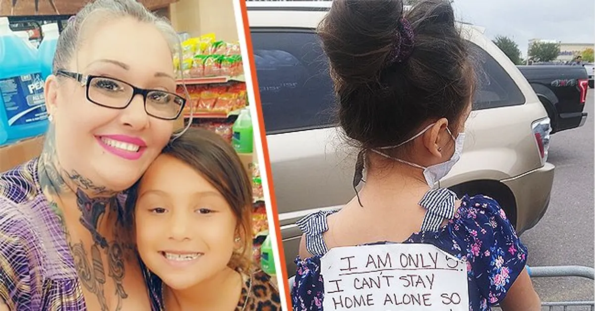 A single mother took her daughter along to the supermarket with a note attached to her back explaining why she could not leave her at home | Photo: Facebook/LadyINKmaryJ