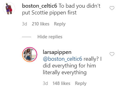 Screenshot of comments for Larsa Pippen's Instagram. | Source: Instagram.com/LarsaPippen